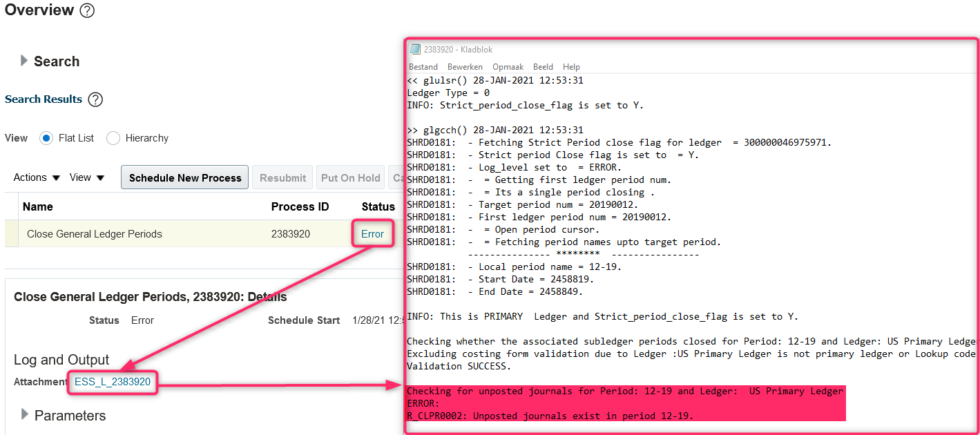 Log file of Prevent General Ledger Period Closure When Open Subledger Periods Exist